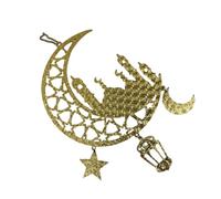 Golden Eid Festival Moon Shaped Wood Pendant Party Decoration Hanging Religious Ornament Muslims Party Supplies Eid Ornament