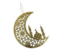 Golden Eid Festival Moon Shaped Wood Pendant Party Decoration Hanging Religious Ornament Muslims Party Supplies Eid Ornament
