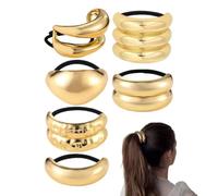 Golden Elastic Cuff Hair Band - 6 Elastic Ponytail Holders | Elegant Ponytail Holders for Women Ladies Girls Ballerina Artists Birthday Holiday Gym Yoga Class School Nursery