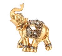 Golden Elegant Statue Figurine with Trunk Facing Upwards Collectible Wealth Home Decor elephants ornament(9 * 9cm)