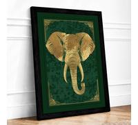 Golden Elephant Head Art Deco Framed Wall Art Print A2 (59.4×42cm) Black, Wall Decor for Living Room, Bedroom, Office & Home, Ready to Hang, Art Gift