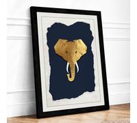 Golden Elephant Head Maximalist Framed Wall Art Print A1 (84.1×59.4cm) Black, Wall Decor for Living Room, Bedroom, Office & Home, Ready to Hang, Art Gift
