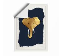 Golden Elephant Head Maximalist Unframed Wall Art Print A4 (29.7×21cm), Wall Decor for Living Room, Bedroom, Office & Home, Art Gift