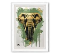 Golden Elephant Portrait Boho Framed Wall Art Print A3 (42×29.7cm) White, Wall Decor for Living Room, Bedroom, Office & Home, Ready to Hang, Art Gift