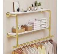 Golden-Extra Long Garment Rack Wall Hanging Rail Rod Shelves