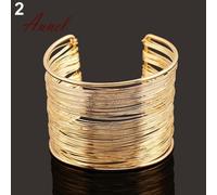 (golden) Fantastic Multilayer Metal Wires Strings Open Bangle Wide Cuff Bracelet