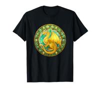 Golden Fantasy Dragon Mosaic Glass Style Design T-Shirt