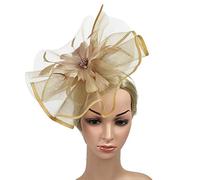 Lurrose Wedding fascinator hat mesh headdress cocktail head piece for women (Gold)
