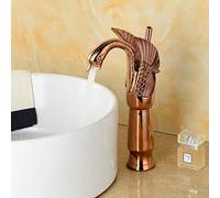 Golden Faucet Bathroom Luxury European Style Swan Carving Vanity Sink Mixer Tap Deck Mounted Countertop Torneira, LASTRAN, Rose Gold