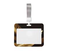 Golden Feathers ID Badge Holder with Breakaway Lanyard, Horizontal Hard Plastic ID Card Case Protector Waterproof Name Card Holder Work Badge Sleeve for Teacher Nurse Office