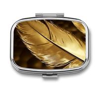 Golden Feathers Pill Box 2 Compartments Portable Travel Pill Case Mini Medicine Organizer for Pocket Purse Metal Waterproof Medicine Container Holder Vitamin Fish Oil