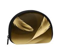Golden Feathers Print Portable Mini Storage Bag Shell Shaped Wallet Small Coin Wallet Shell Storage Bag