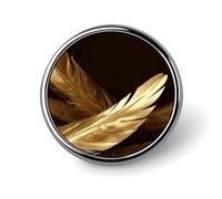 Golden Feathers Round Lapel Pins for Men Women Metal Button Pin Fashion Personalized Brooch Pins for Men Suits Cute Brooch Badge for Backpack Clothing Hat Bag Decoration