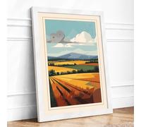 Golden Fields at Harvest Vintage Framed Wall Art Print A2 (59.4×42cm) White, Wall Decor for Living Room, Bedroom, Office & Home, Ready to Hang, Art Gift