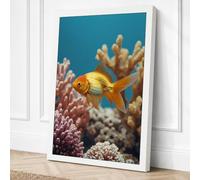 Golden Fish Among Coral Canvas Wall Art Print 18x12 Inch (46 x 30 cm)