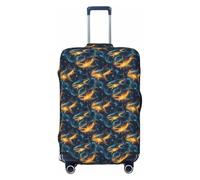 Golden Flame Shark Print Travel Luggage Covers, Washable Suitcase Covers Protector for Luggage 18-32 Inch High Elasticity, Black, Large