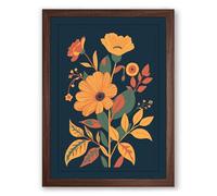 Golden Floral Arrangement Botanical Framed Wall Art Print A1 (84.1×59.4cm) Walnut, Wall Decor for Living Room, Bedroom, Office & Home, Ready to Hang, Art Gift