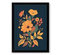 Golden Floral Arrangement Botanical Framed Wall Art Print A2 (59.4×42cm) Black, Wall Decor for Living Room, Bedroom, Office & Home, Ready to Hang, Art Gift