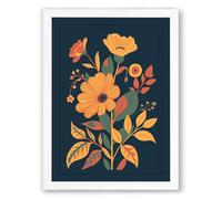 Golden Floral Arrangement Botanical Framed Wall Art Print A4 (29.7×21cm) White, Wall Decor for Living Room, Bedroom, Office & Home, Ready to Hang, Art Gift