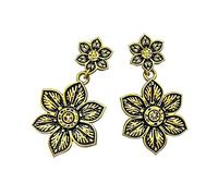 Golden Floral Dangle Earrings with Intricate Petal Design for Women
