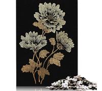 Golden Floral Illustration on Black Background Puzzle Difficult Hard 100 Percent Recycled Cardboard Jigsaw Puzzle for Women Men 500pcs (52x38cm)