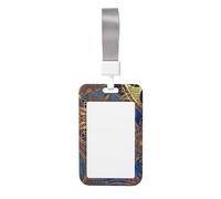 Golden Flower Blue Background Print Id Badge Holder Sliding Card Holder Vertical Card Protector Cover Case Teacher Lanyard for Office Women Men