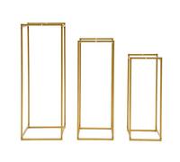Golden Flower Stand Set Of 3 Carbon Steel Plant Display Racks Rectangular Wedding Home Garden Balcony Cake Stand 27in 23in 19in Height Freestanding Metal Pot Holder Baking Paint Modern Decoration