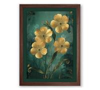 Golden Flowers in Bloom Botanical Framed Wall Art Print A3 (42×29.7cm) Walnut, Wall Decor for Living Room, Bedroom, Office & Home, Ready to Hang, Art Gift