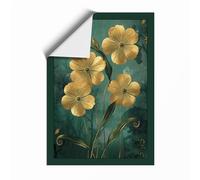Golden Flowers in Bloom Botanical Unframed Wall Art Print A2 (59.4×42cm), Wall Decor for Living Room, Bedroom, Office & Home, Art Gift