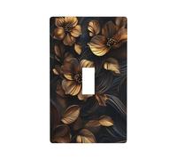 Golden Flowers Waves Leaves Light Switch Cover Decorative Single Toggle 1 Gang Wall Plate for Kitchen Farmhouse Bedroom Bathroom Art Decor