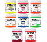 Golden Fluorescent Acrylic Colors Set | 4 Oz Heavy Body Acrylic paint | Complete Set of 8 Fluorescent Colors