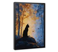 Golden Forest Cat Silhouette Poster Canvas Poster Bedroom Decor Landscape Office Room Decor Gift 16" L X 24" W