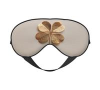 Golden Four-Leaf Clover On Beige Sleep Mask Eye Mask with Adjustable Strap, Eye Sleep Shade Cover Blocks Light for Women Men Airplane Travel Nap Meditation