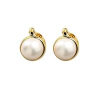 Golden Frame Pearl Stud Earrings for Women, Classic Round Design with Lustrous White Pearls, Elegant Everyday Jewelry