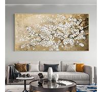 Golden Framed Vintage Blossom White Plum Flower Oil Painting Print on Canvas Wall Art Decorative Pictures for Living Room 90x183cm/35x72inch With-Gold-Frame Ready to Hang
