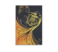 Golden French Horn Player Wall Art, Art Deco Decor For Music Room And Studio Artistic Wall Mural Modern Hanging Decor Poster12x18inch(30x45cm)