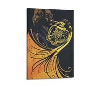 Golden French Horn Player Wall Art, Art Deco Decor For Music Room And Studio Artistic Wall Mural Modern Hanging Decor Poster20x30inch(50x75cm)
