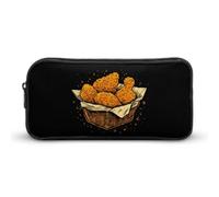 Golden Fried Chicken Nuggets Pen Holder Pouch Large Storage Pencil Case with Zippered Stationery Bag Office