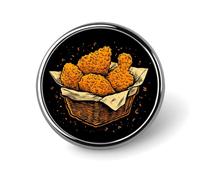 Golden Fried Chicken Nuggets Round Metal Brooches 1 Inch Memorial Badges Exquisite Decorations Pins for Clothing