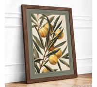Golden Fruit Branch Botanical Framed Wall Art Print A3 (42×29.7cm) Walnut, Wall Decor for Living Room, Bedroom, Office & Home, Ready to Hang, Art Gift