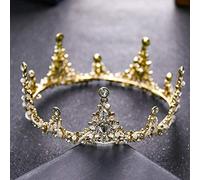 Golden Full Circle Crown Large Rhinestone Princess Crown Headpiece Wedding Dress Accessories Bridal Jewelry