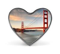 Golden Gate Bridge Badges Heart with Button Design, Personalized Picture Pin Brooches, Heart Badge Holders for Decorate Hat Shirt Clothing Bag Accessories