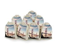 Golden Gate Bridge Bunches Pocket Cotton And Hemp with Drawstring 8 Pieces Reusable Gift Bags Jewelry Pouch for Wedding DIY Craft Party (4.9 X 6.7 Inch)
