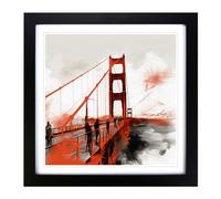 Golden Gate Bridge Gestural Art Framed Wall Art Print, Ready to Hang Picture for Living Room Bedroom Home Office, Black 18 x 18 Inch (45 x 45 cm)