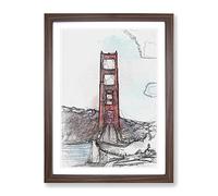 Golden Gate Bridge In Abstract Modern Framed Wall Art Print, Ready to Hang Picture for Living Room Bedroom Home Office Décor, Walnut A3 (34 x 46 cm)