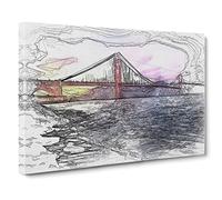 Golden Gate Bridge In San Francisco In Abstract Modern Art Canvas Wall Art Print Ready to Hang, Framed Picture for Living Room Bedroom Home Office Décor, 24x16 Inch (60x40 cm)