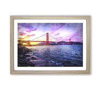 Golden Gate Bridge in San Francisco Painting Framed Print | A2 Oak Framed Wall Art | Ready to Hang | Modern Cityscape Picture | Living Room Bedroom Lounge Office