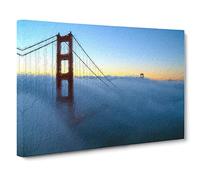 Golden Gate Bridge In The Clouds Canvas Print | Gallery Wrapped 30mm Frame Wall Art | 20x14 inches | Ready to Hang | Modern Cityscape Picture | Living Room Bedroom Lounge Office