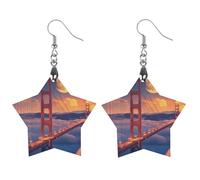 Golden Gate Bridge Moon Trendy Wooden Earrings for Women Boho Charms Studs Lightweight Dangle Drop Pendant Love