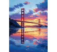 Golden Gate Bridge Paint by Numbers for Adults, Landscape Painting by Numbers DIY Color Oil Painting Hobbies for Adults Women with Acrylic Paint Brush Set for Room Decor 60 x 80 cm -zjn2507HG75